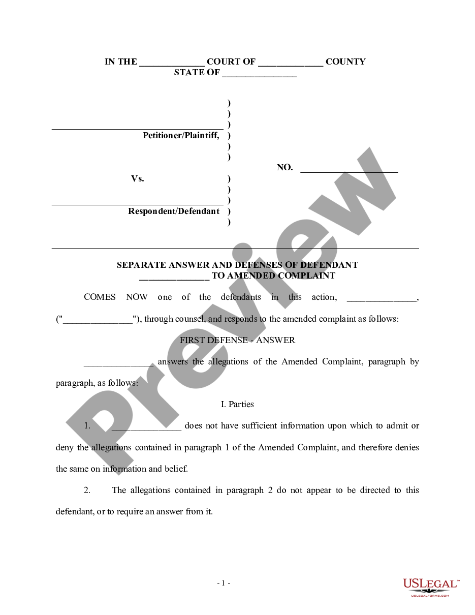 page 0 Separate Answer and Defenses to Amended Complaint preview