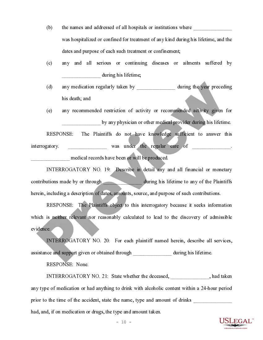 Preview Response to First Set of Interrogatories - Personal Injury
