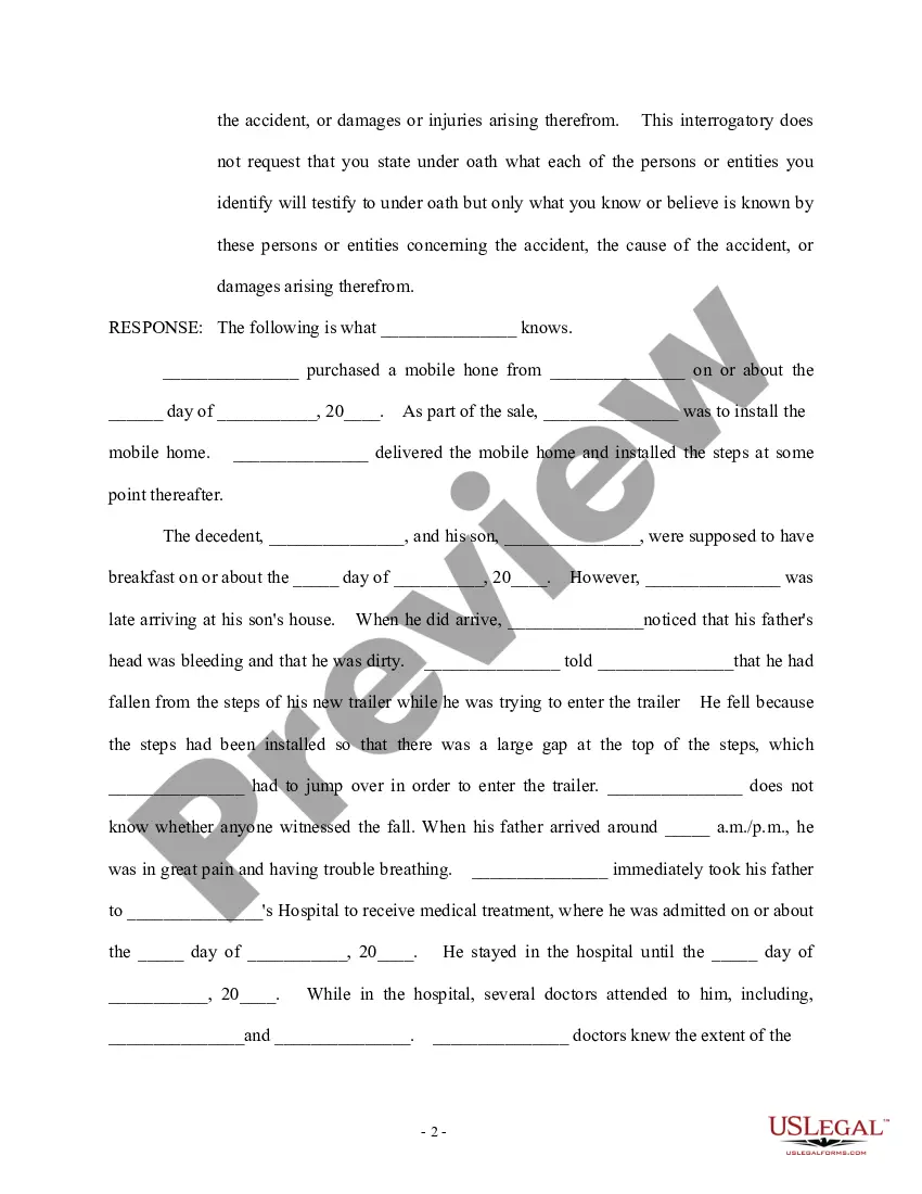 Preview Response to First Set of Interrogatories - Personal Injury