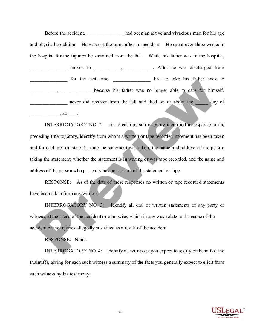 Preview Response to First Set of Interrogatories - Personal Injury