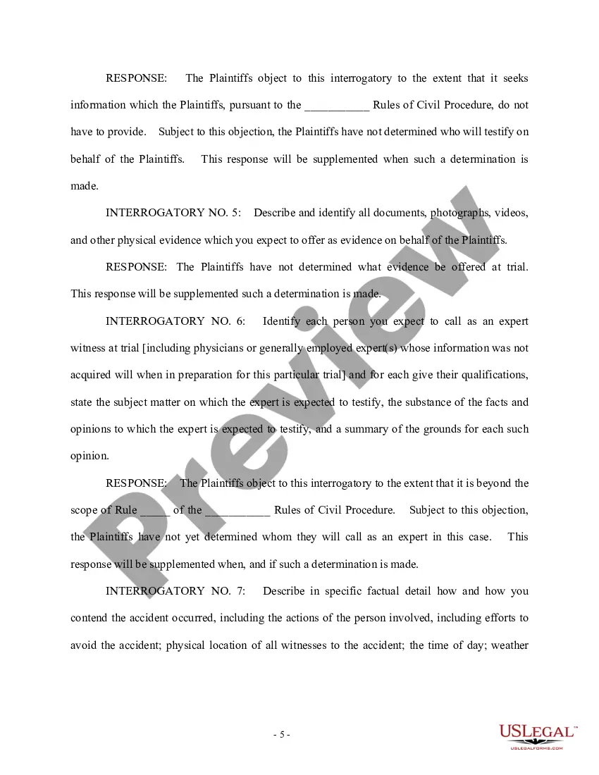 Preview Response to First Set of Interrogatories - Personal Injury