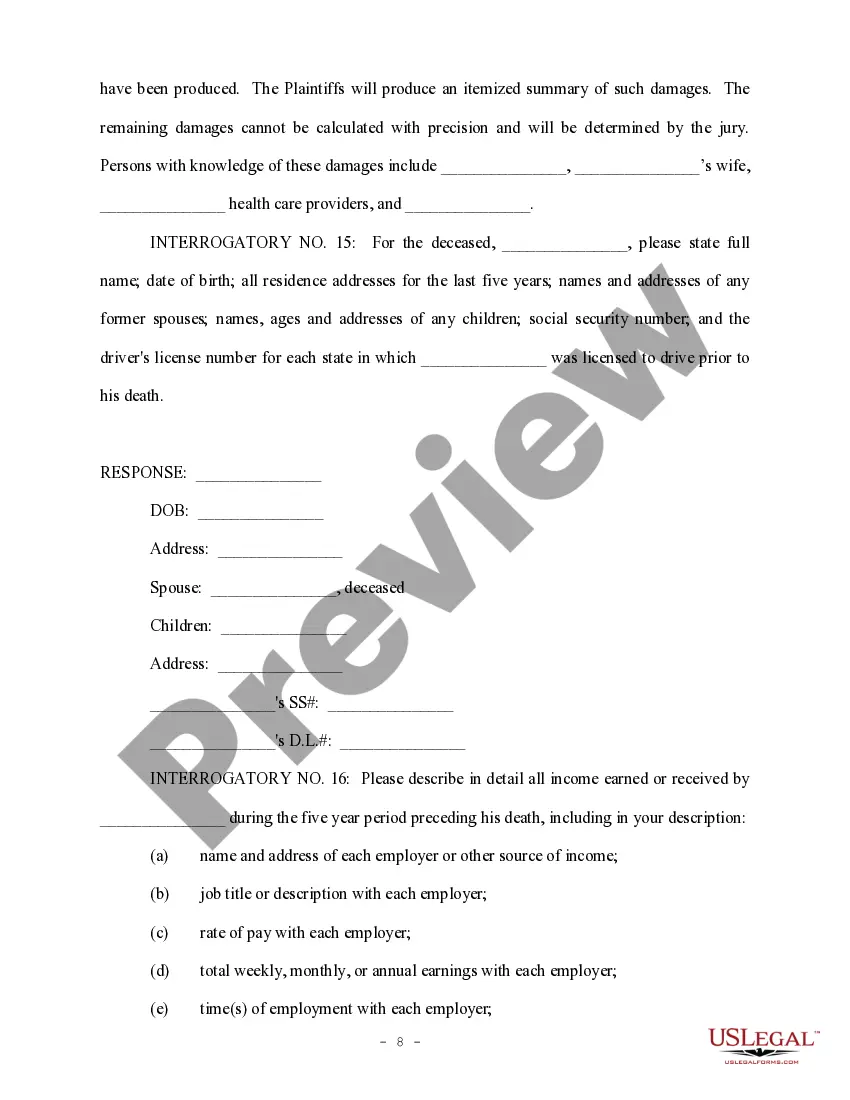 Preview Response to First Set of Interrogatories - Personal Injury