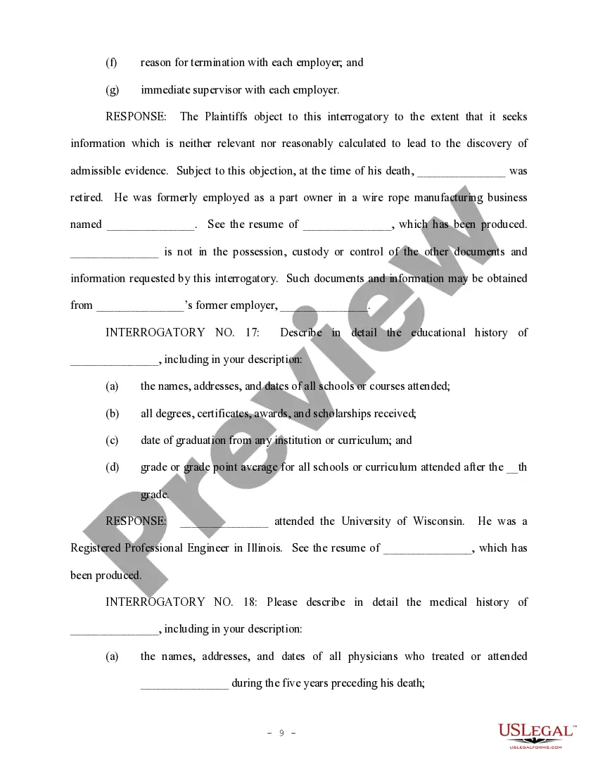 Preview Response to First Set of Interrogatories - Personal Injury