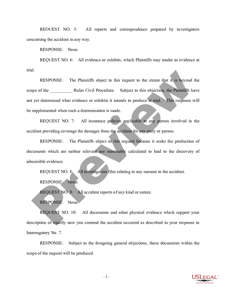 page 2 Plaintiff's Response to Defendant's First Request for Production of Documents - Personal injury preview