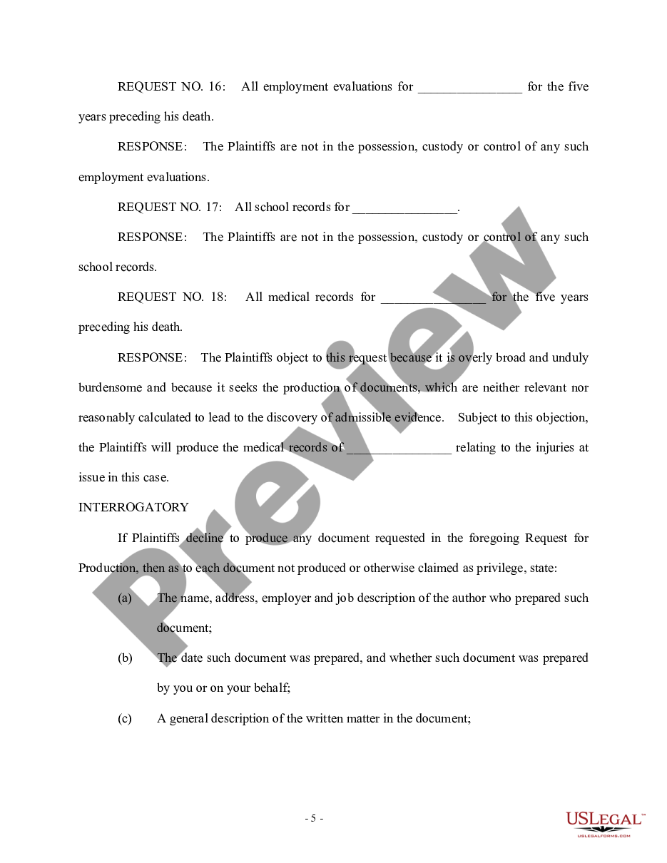 page 4 Plaintiff's Response to Defendant's First Request for Production of Documents - Personal injury preview