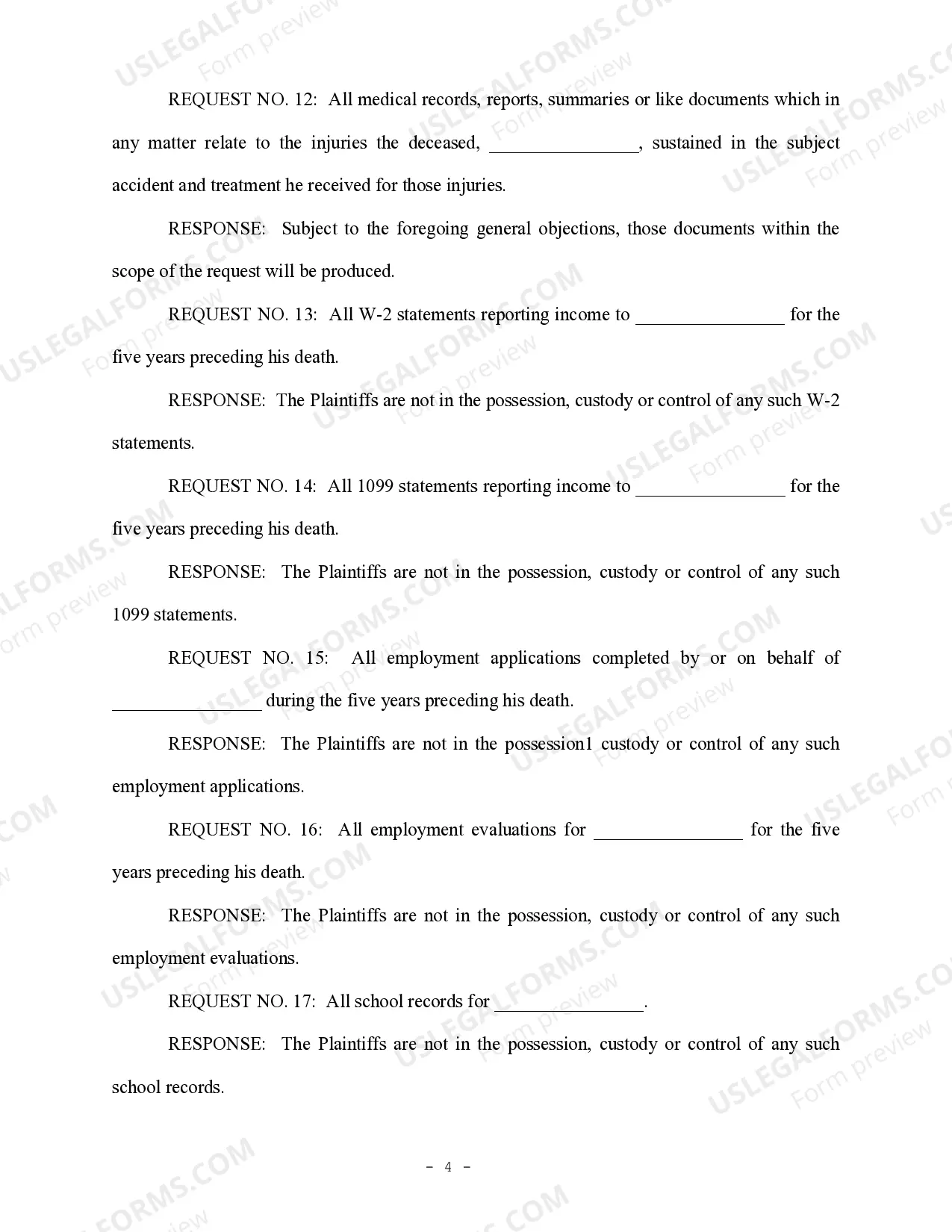 Preview Plaintiff's Response to Defendant's First Request for Production of Documents - Personal injury