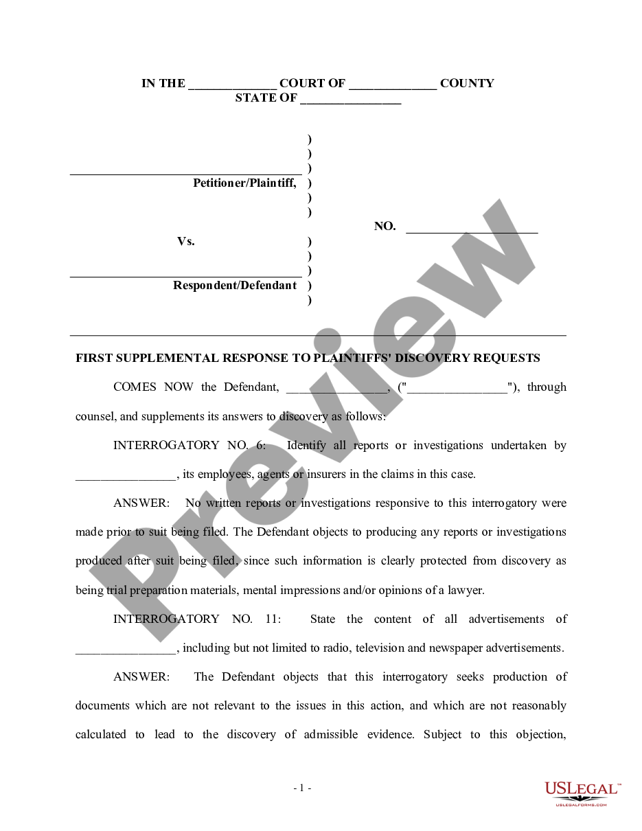 page 0 Defendant's First Supplemental response to Plaintiff's Discovery Request preview
