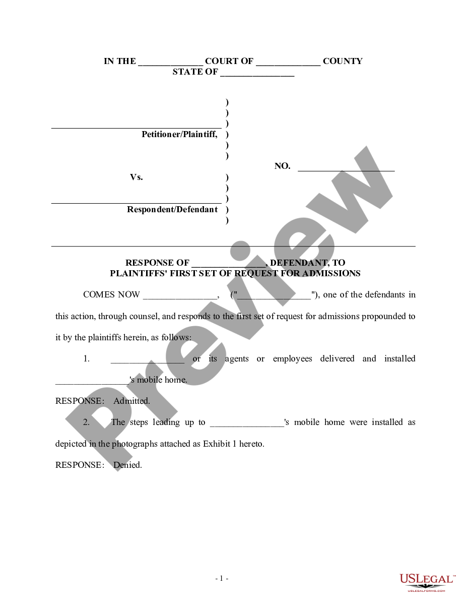 page 0 Defendant's Response to Plaintiff's First Set of Request for Admissions preview