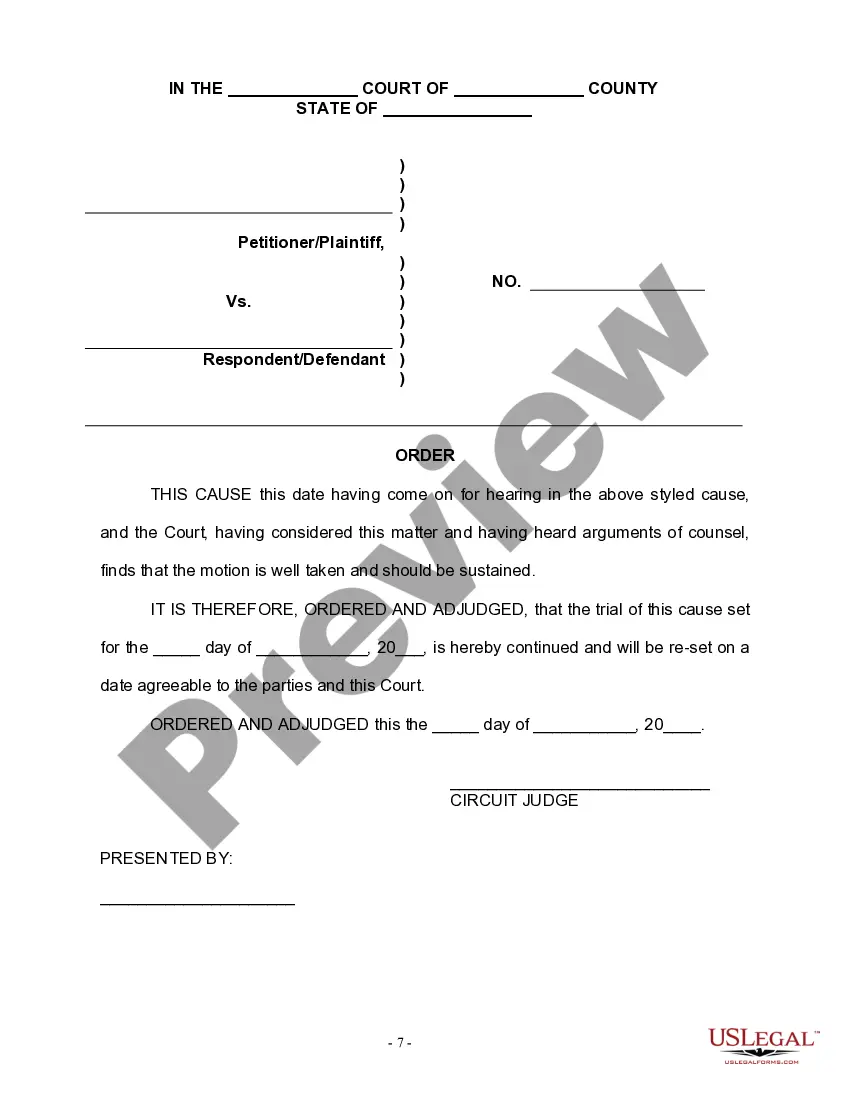 Get Motion for Continuance - Personal Injury Preview Motion for Continuance - Personal Injury