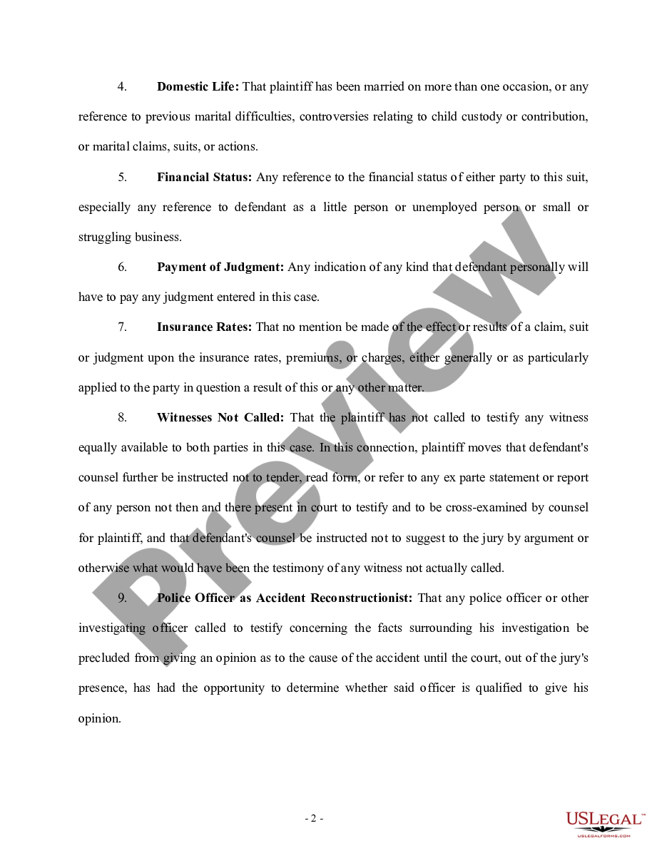 page 1 Motion in Limine - Personal Injury preview