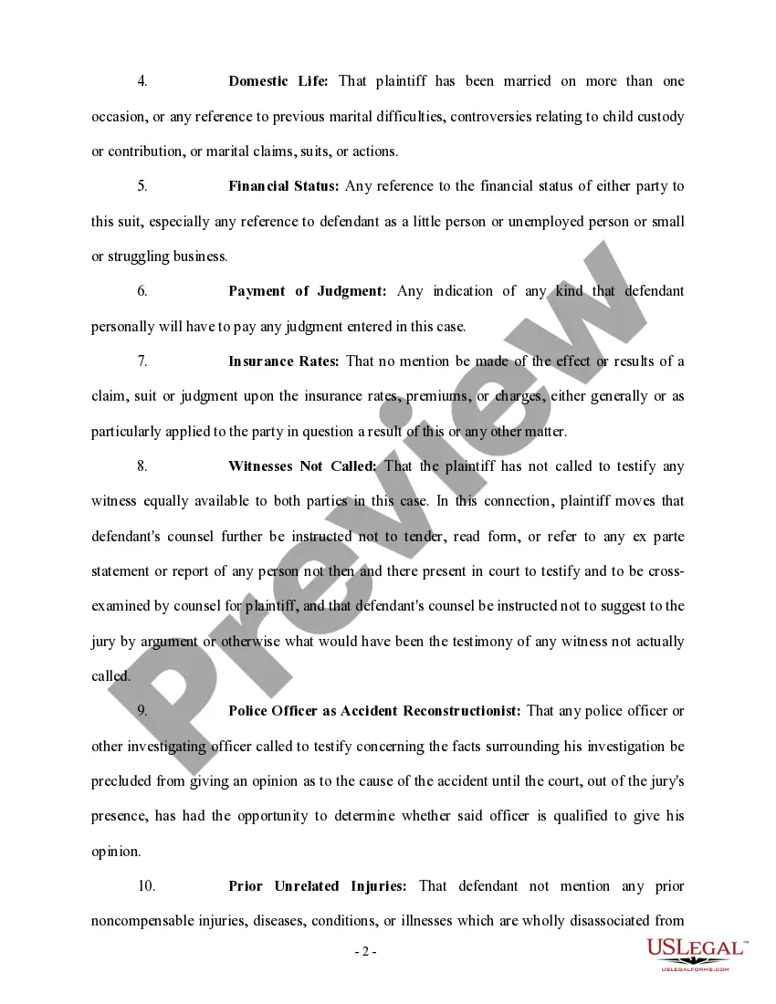 Get Motion in Limine - Personal Injury Preview Motion in Limine - Personal Injury
