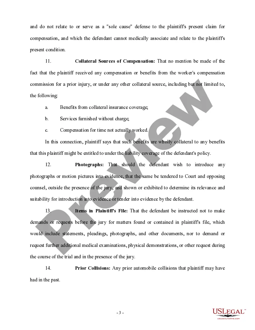 Get Motion in Limine - Personal Injury Preview Motion in Limine - Personal Injury