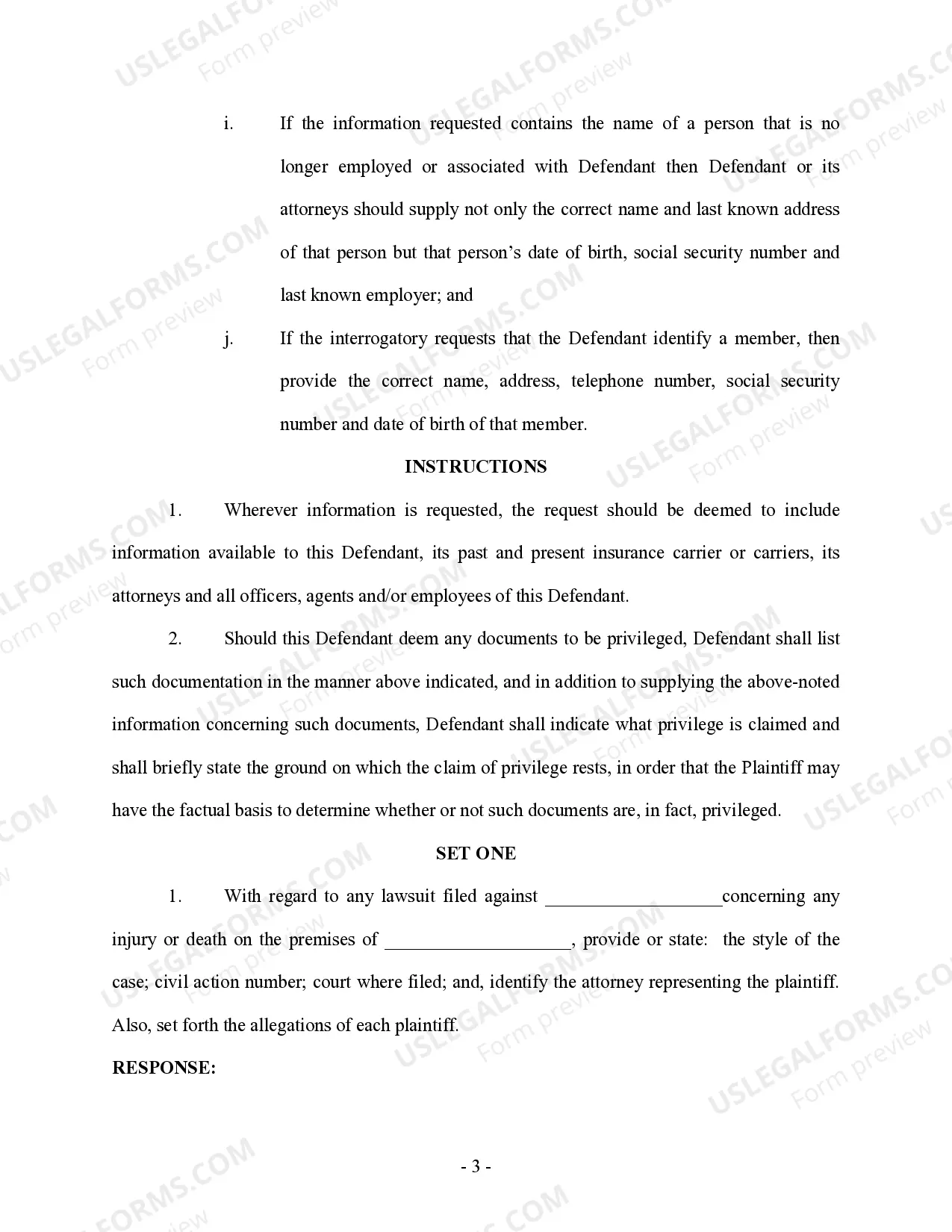 Preview Interrogatories to Defendant - Personal Injury