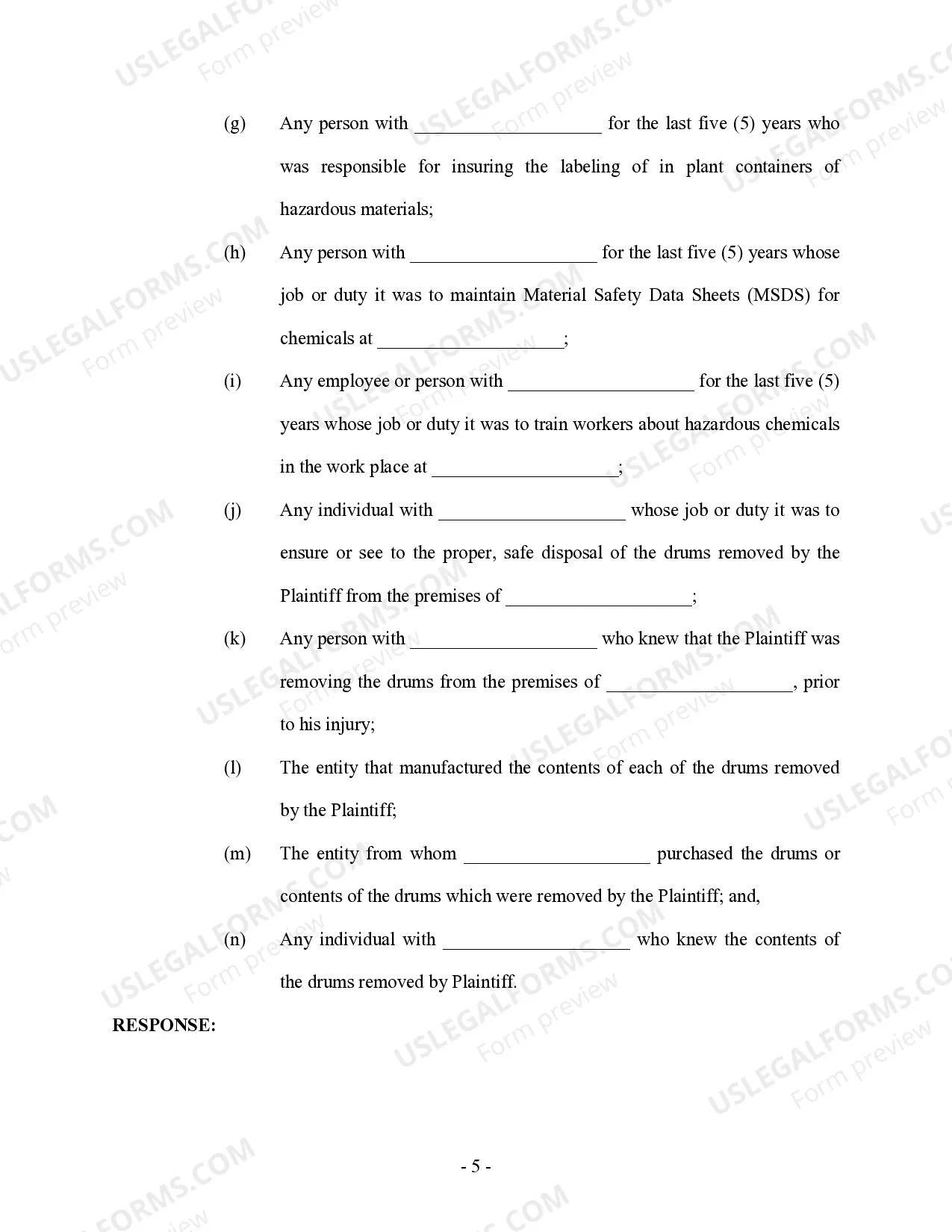 Preview Interrogatories to Defendant - Personal Injury