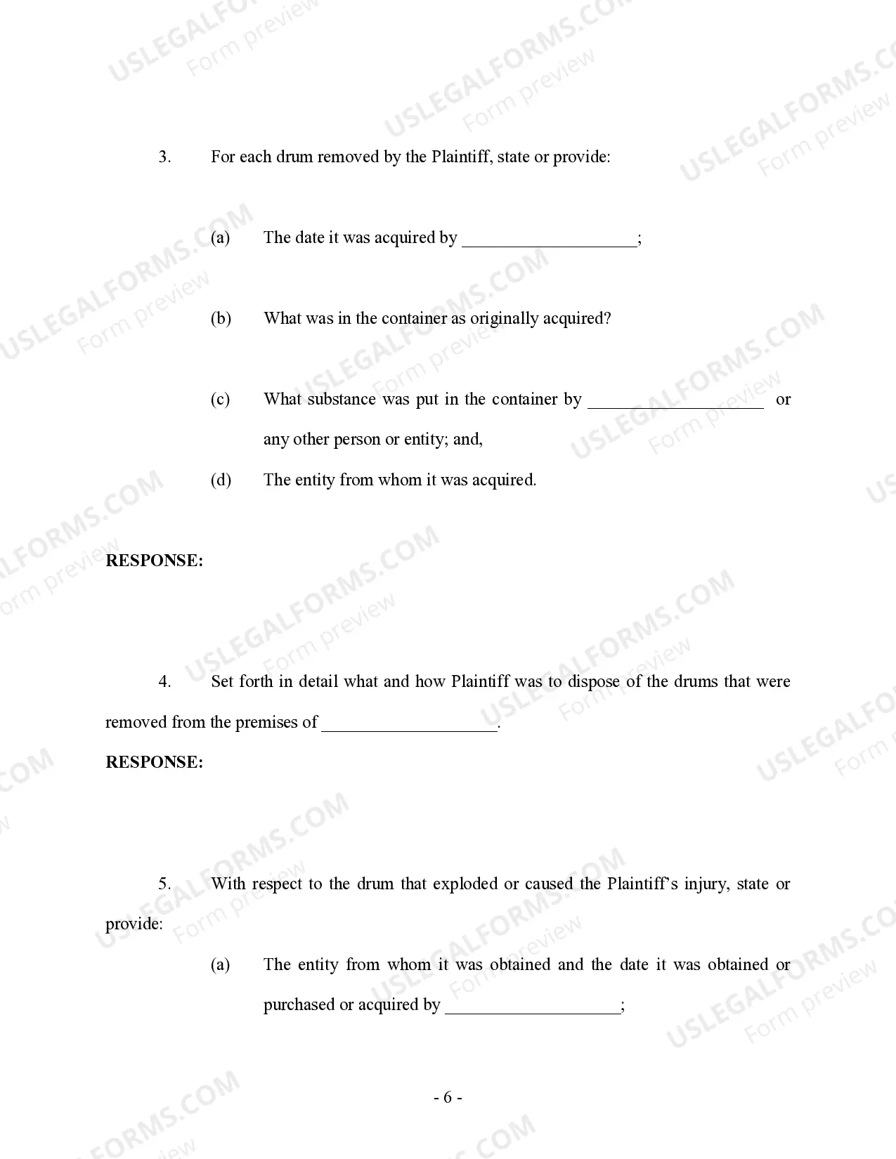 Preview Interrogatories to Defendant - Personal Injury