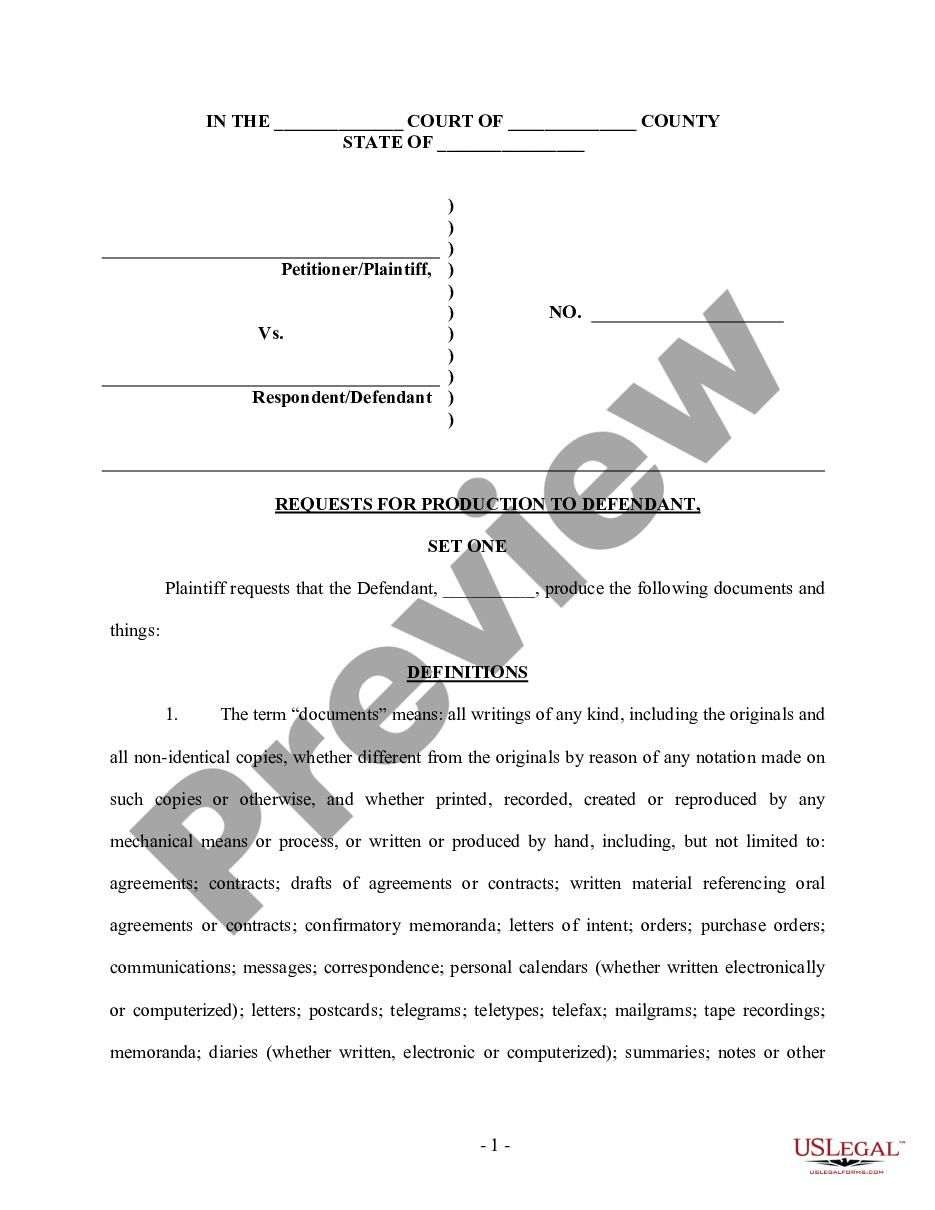 page 0 Plaintiff's Request for Production to Defendant - Personal Injury preview