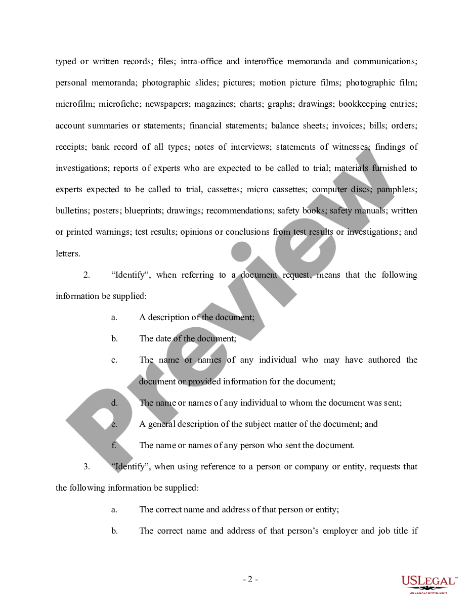 page 1 Plaintiff's Request for Production to Defendant - Personal Injury preview