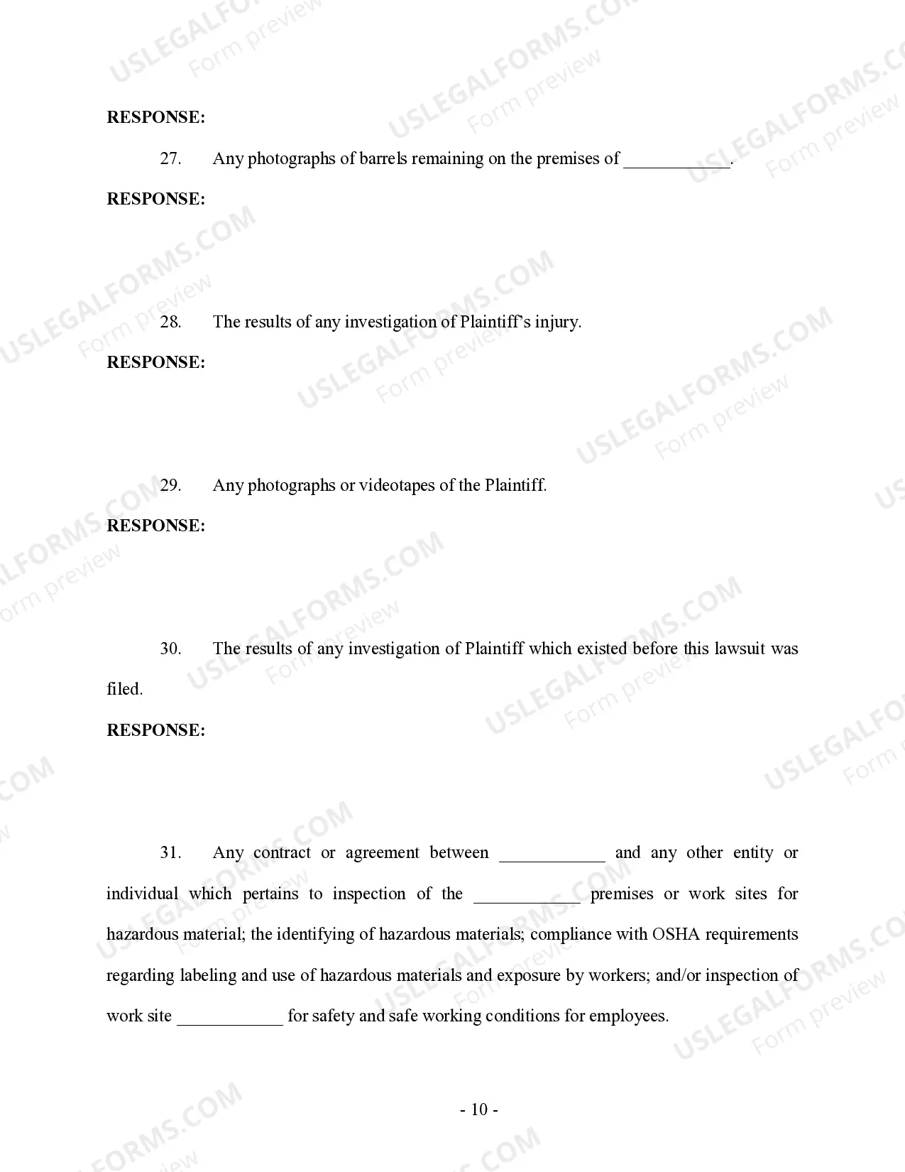 Preview Plaintiff's Request for Production to Defendant - Personal Injury