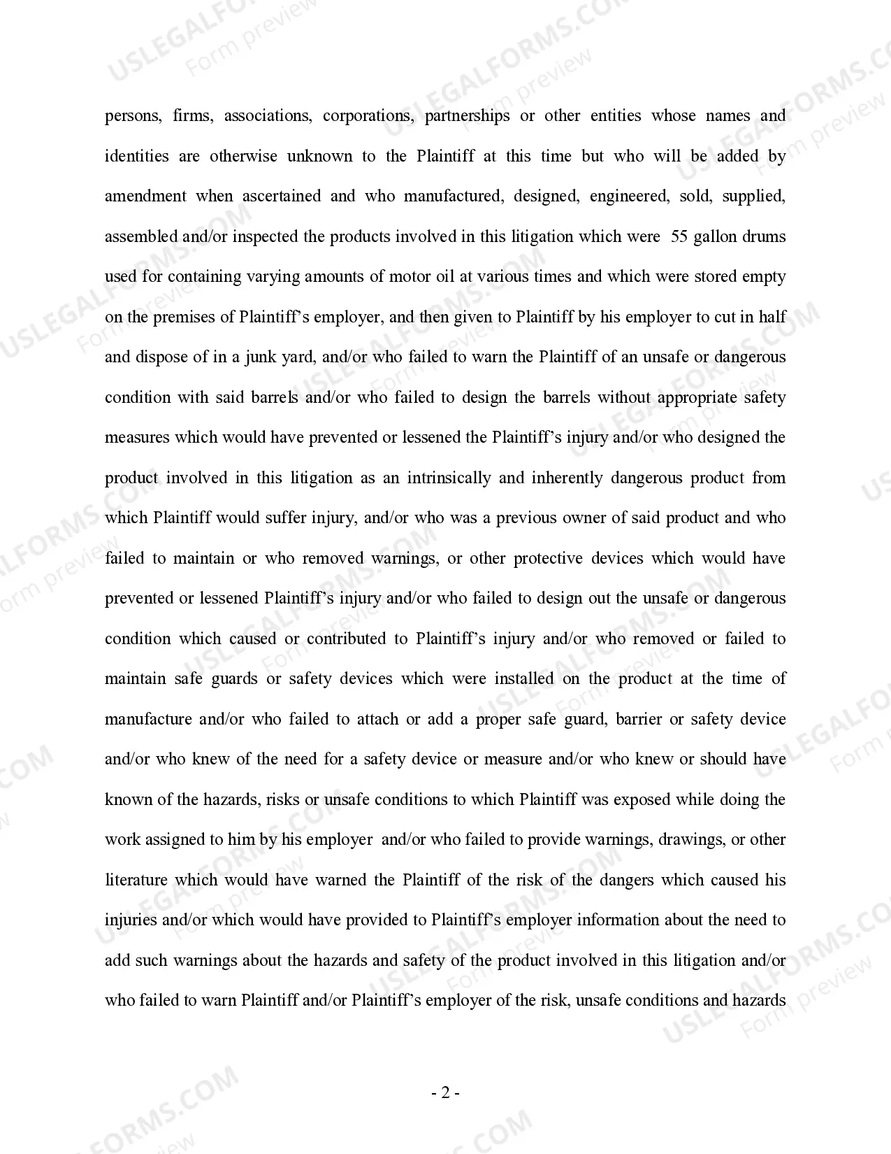Preview Complaint regarding Injury from disposal of hazardous containers