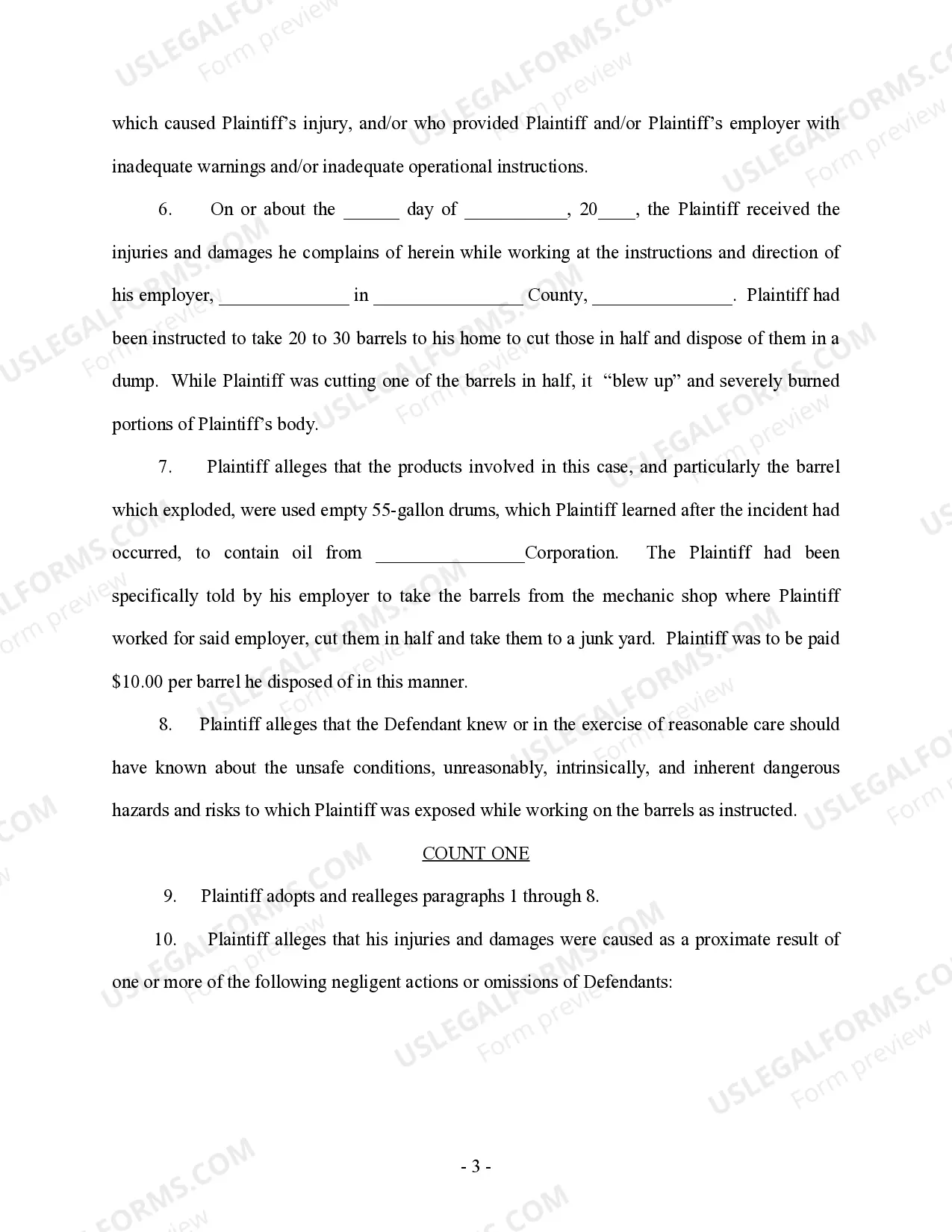 Preview Complaint regarding Injury from disposal of hazardous containers