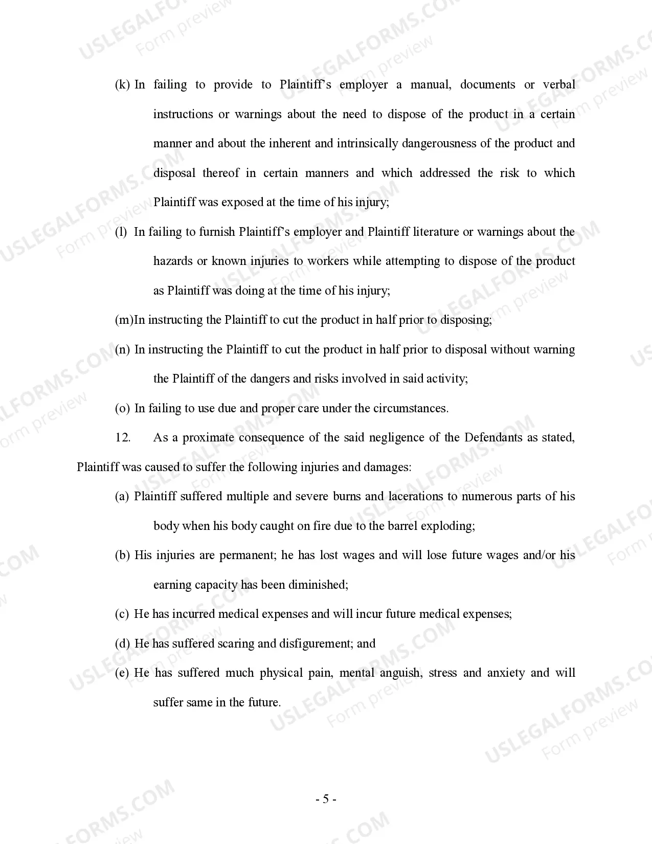 Preview Complaint regarding Injury from disposal of hazardous containers