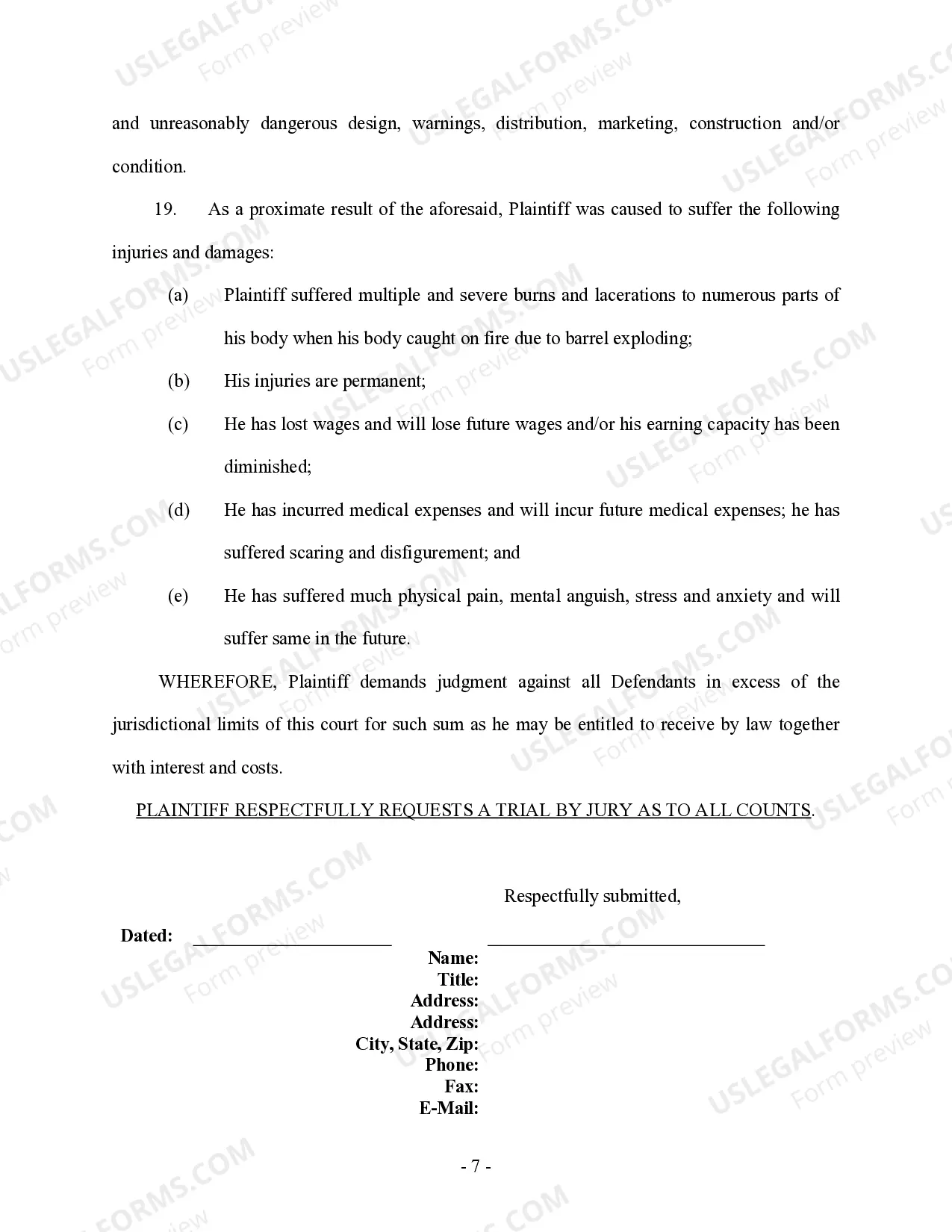 Preview Complaint regarding Injury from disposal of hazardous containers