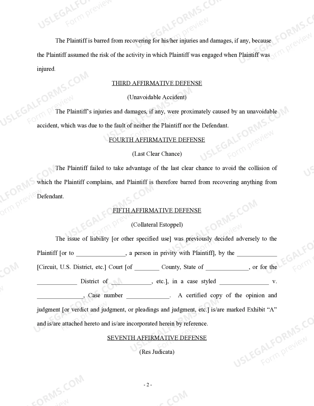 Preview Personal Injury Answer - Accident - Contract Involved