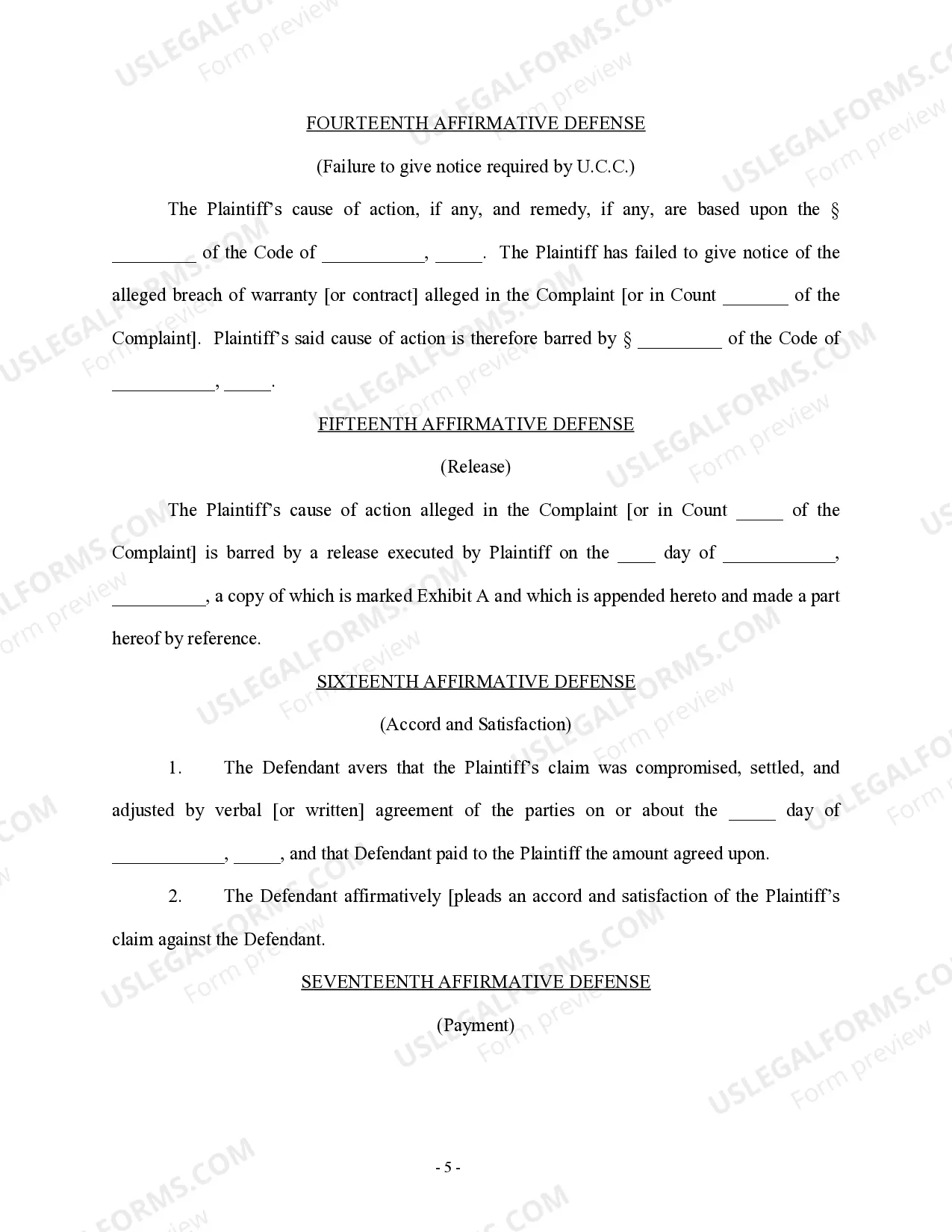 Preview Personal Injury Answer - Accident - Contract Involved