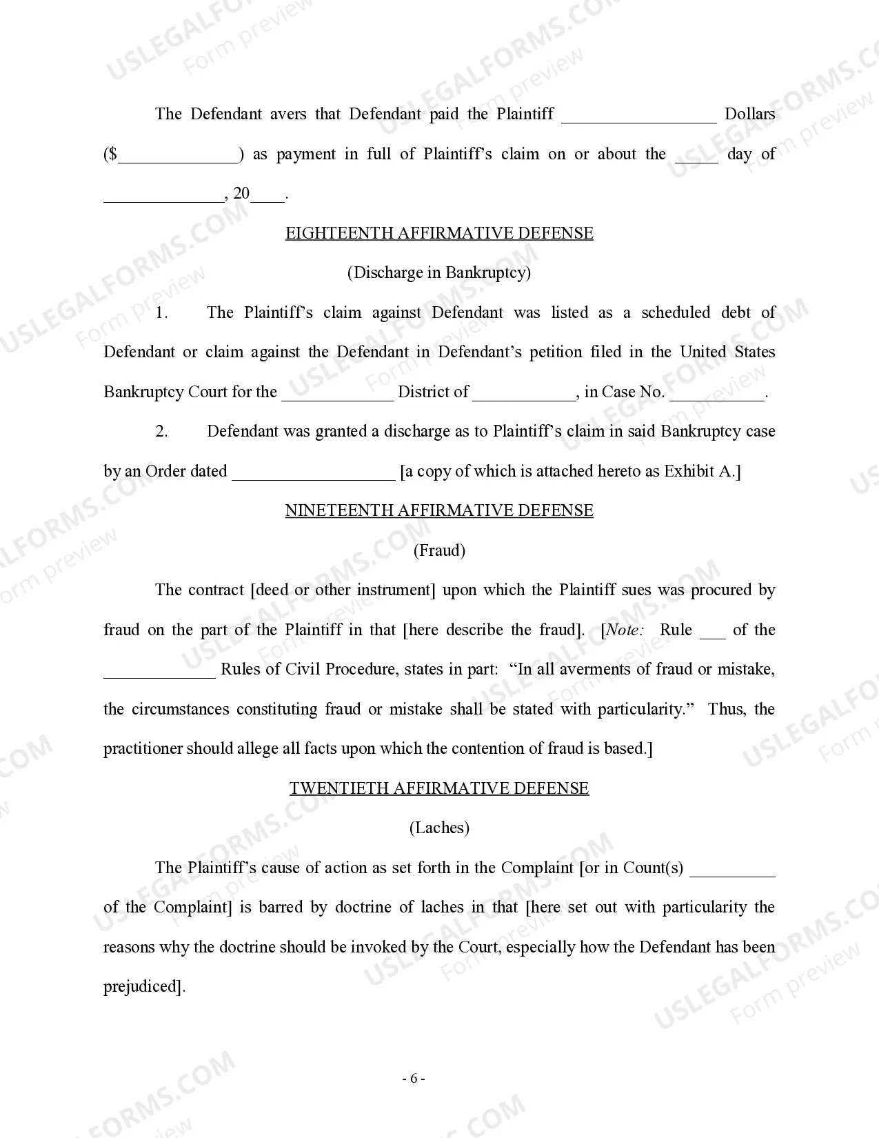 Preview Personal Injury Answer - Accident - Contract Involved