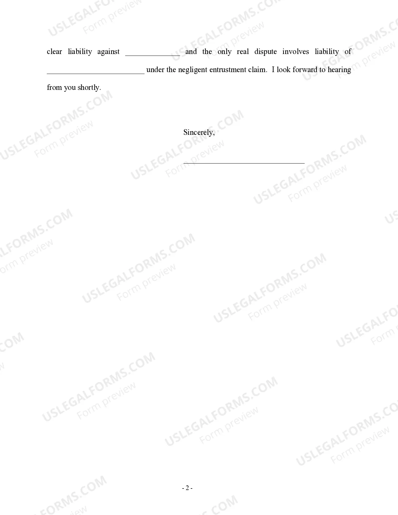 Preview Letter regarding Settlement of Personal Injury Claim