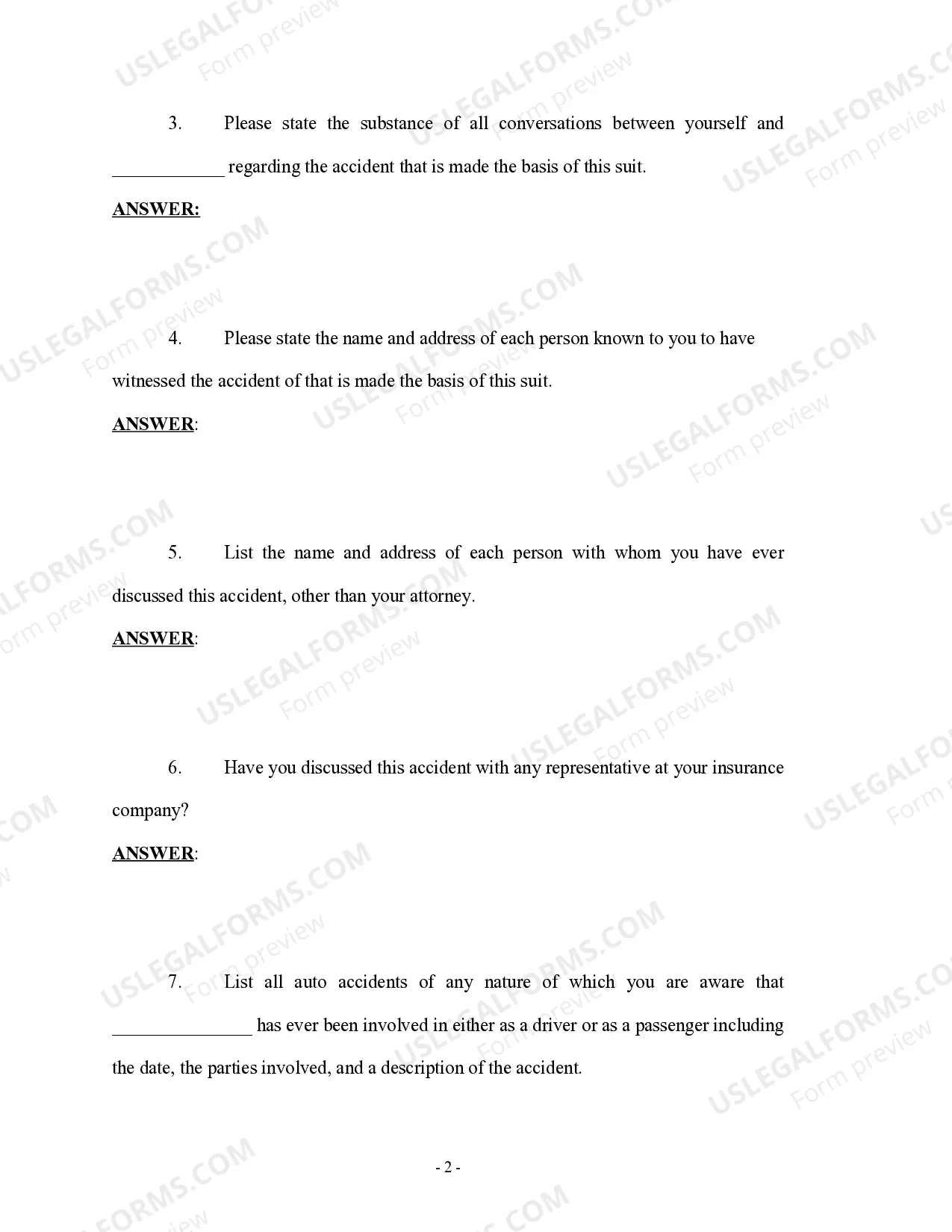 Preview Plaintiff's Interrogatories to Defendant - Personal Injury