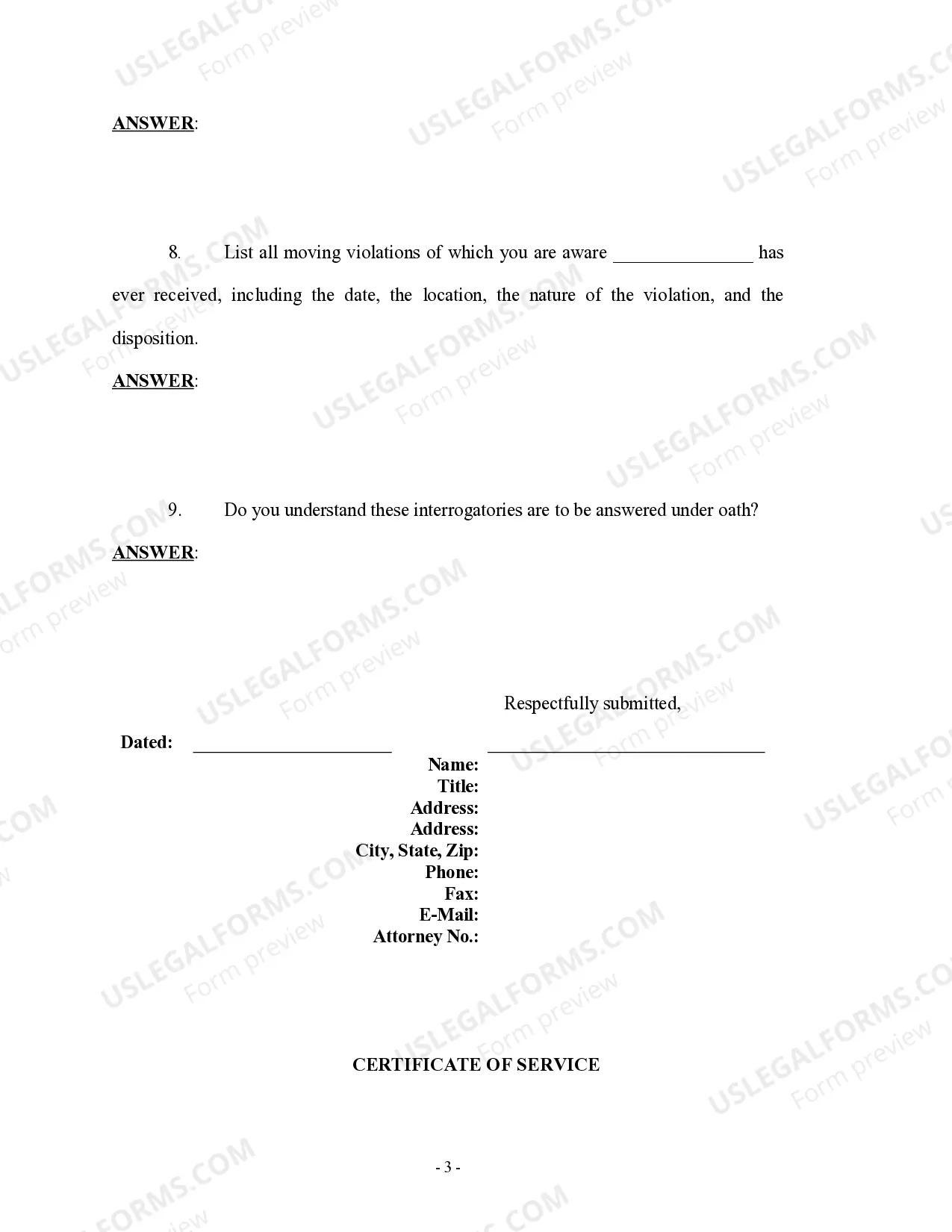 Preview Plaintiff's Interrogatories to Defendant - Personal Injury