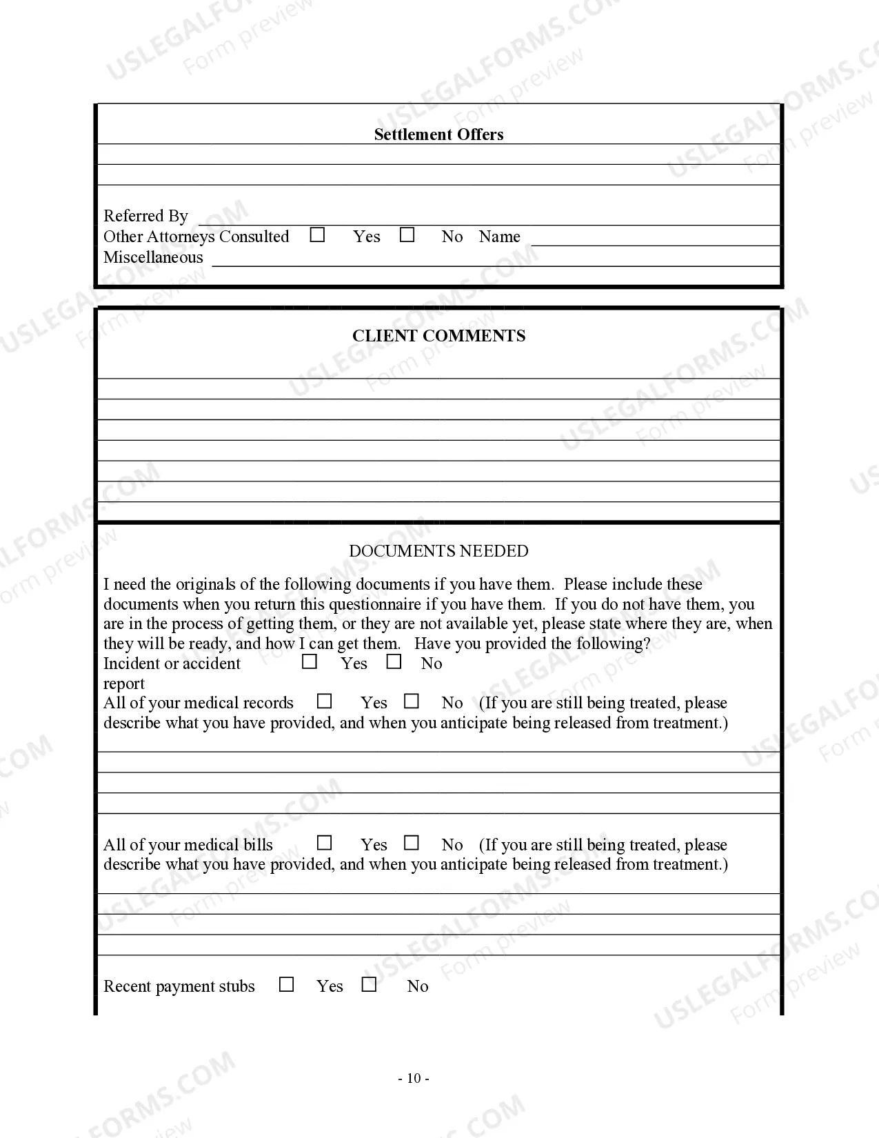 Preview Personal Injury Client Questionnaire