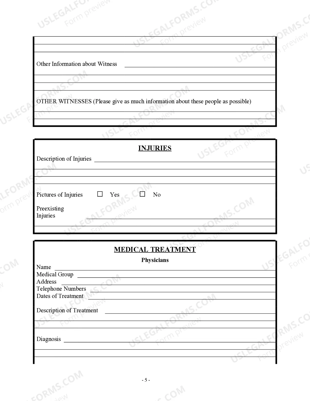 Preview Personal Injury Client Questionnaire