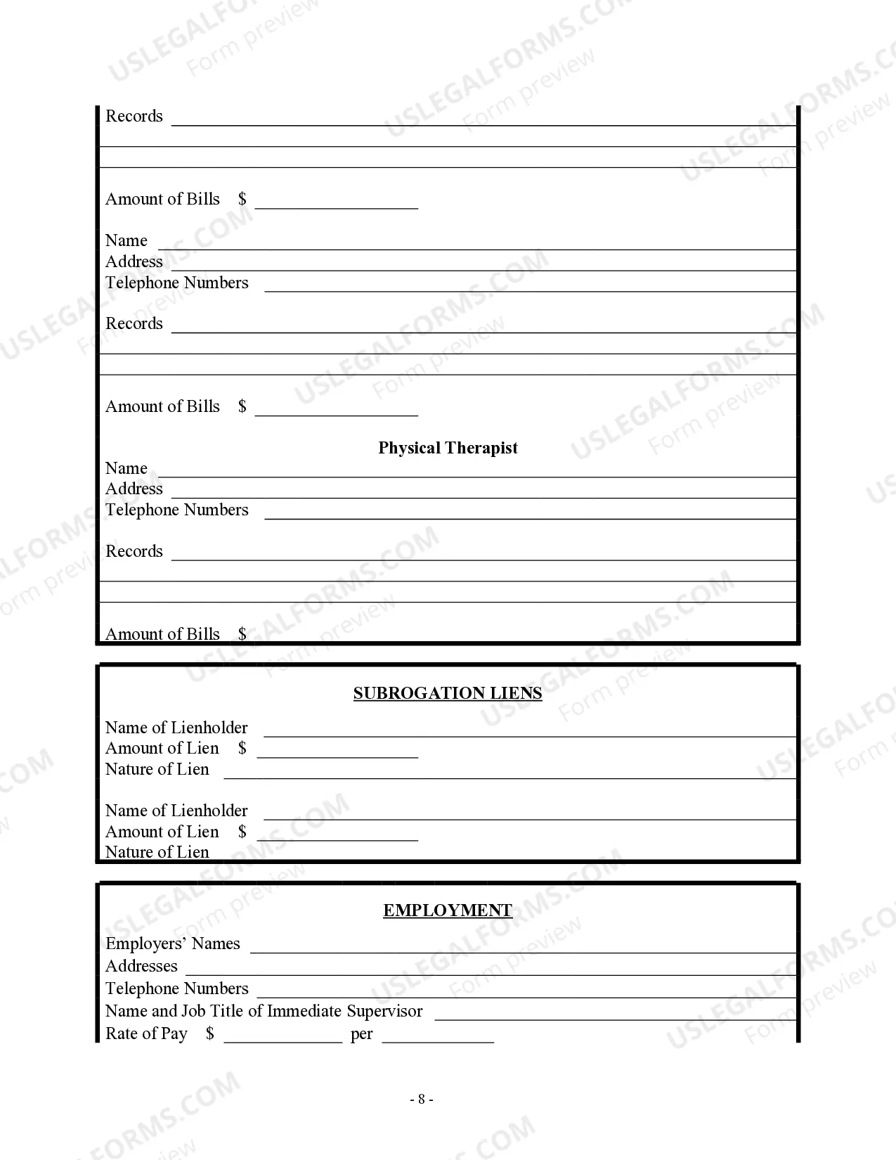 Preview Personal Injury Client Questionnaire