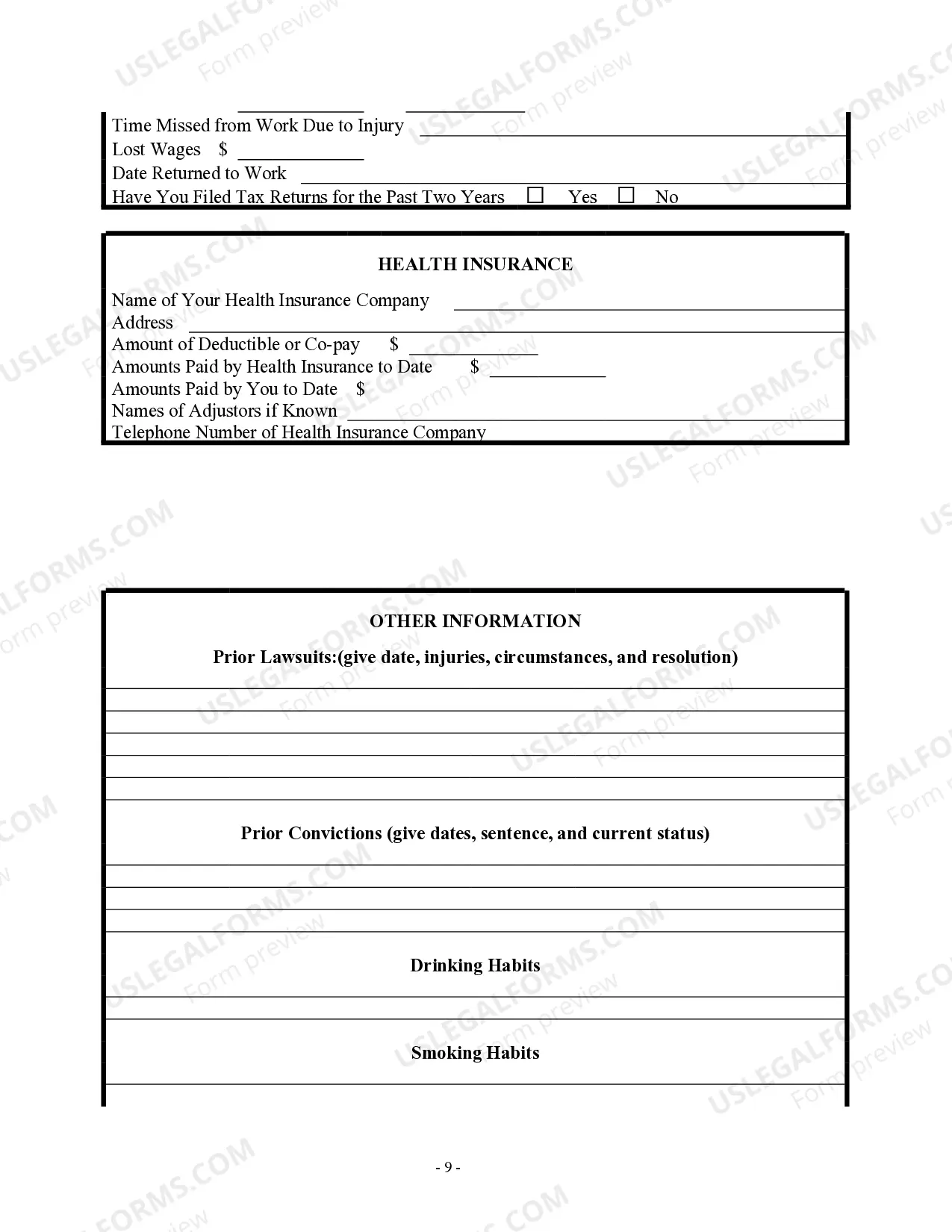 Preview Personal Injury Client Questionnaire