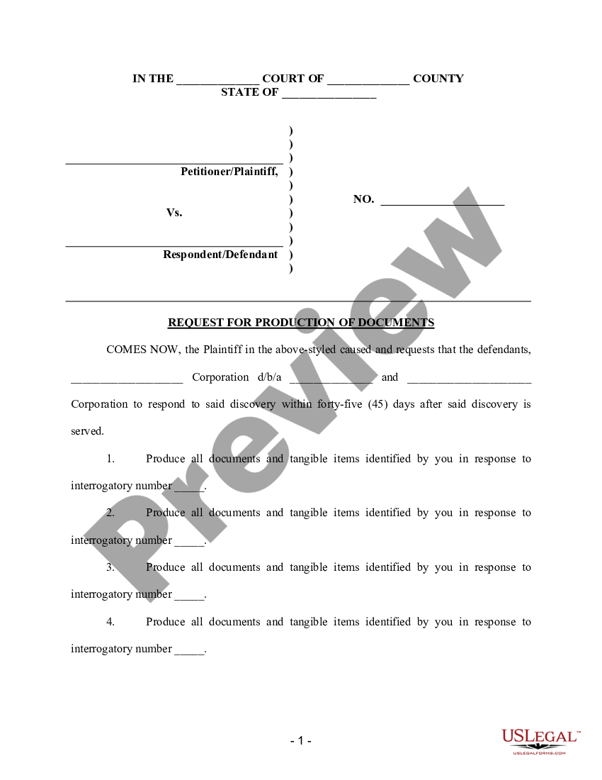 Request for Production of Documents to Corporate Defendant - Request ...