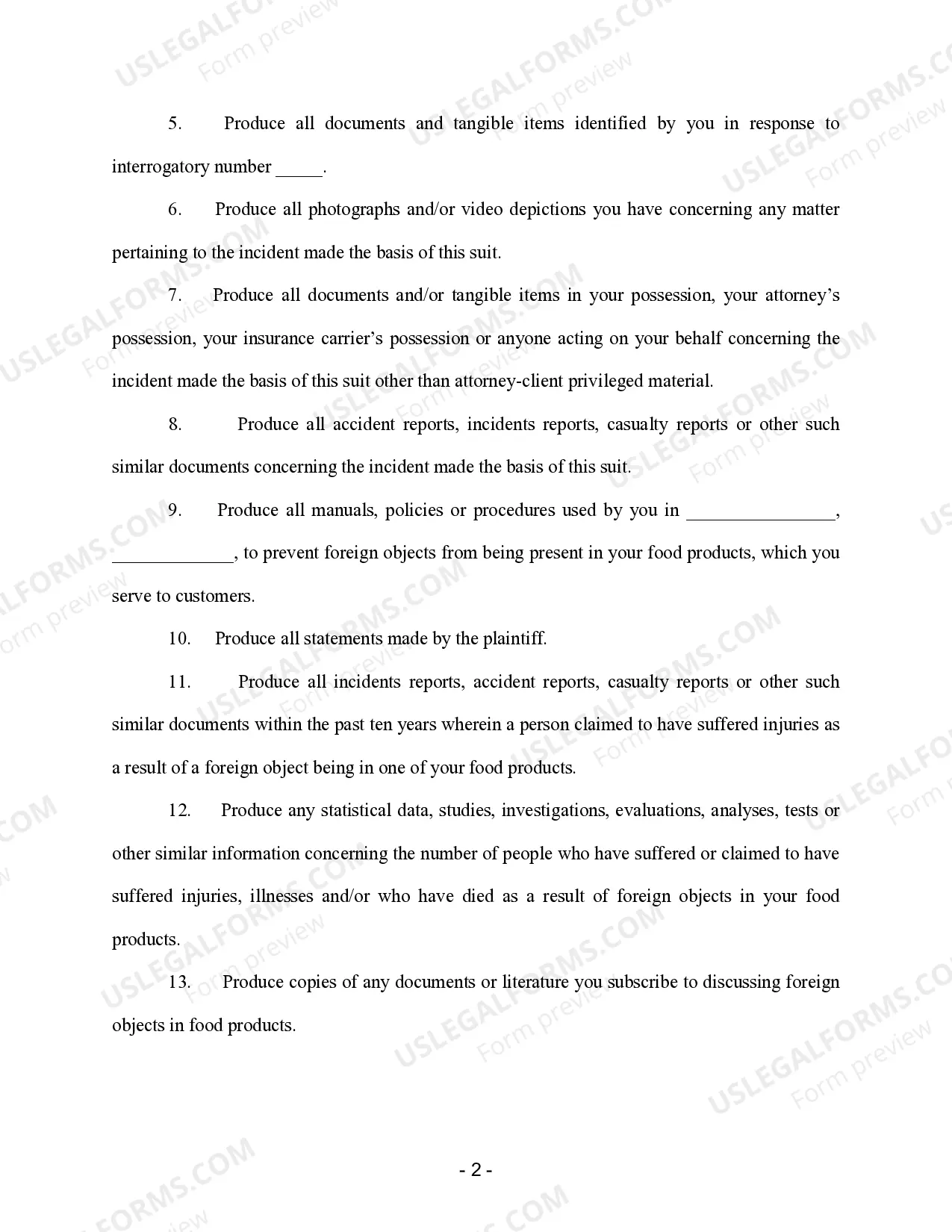 Preview Request for Production of Documents to Corporate Defendant - Personal Injury