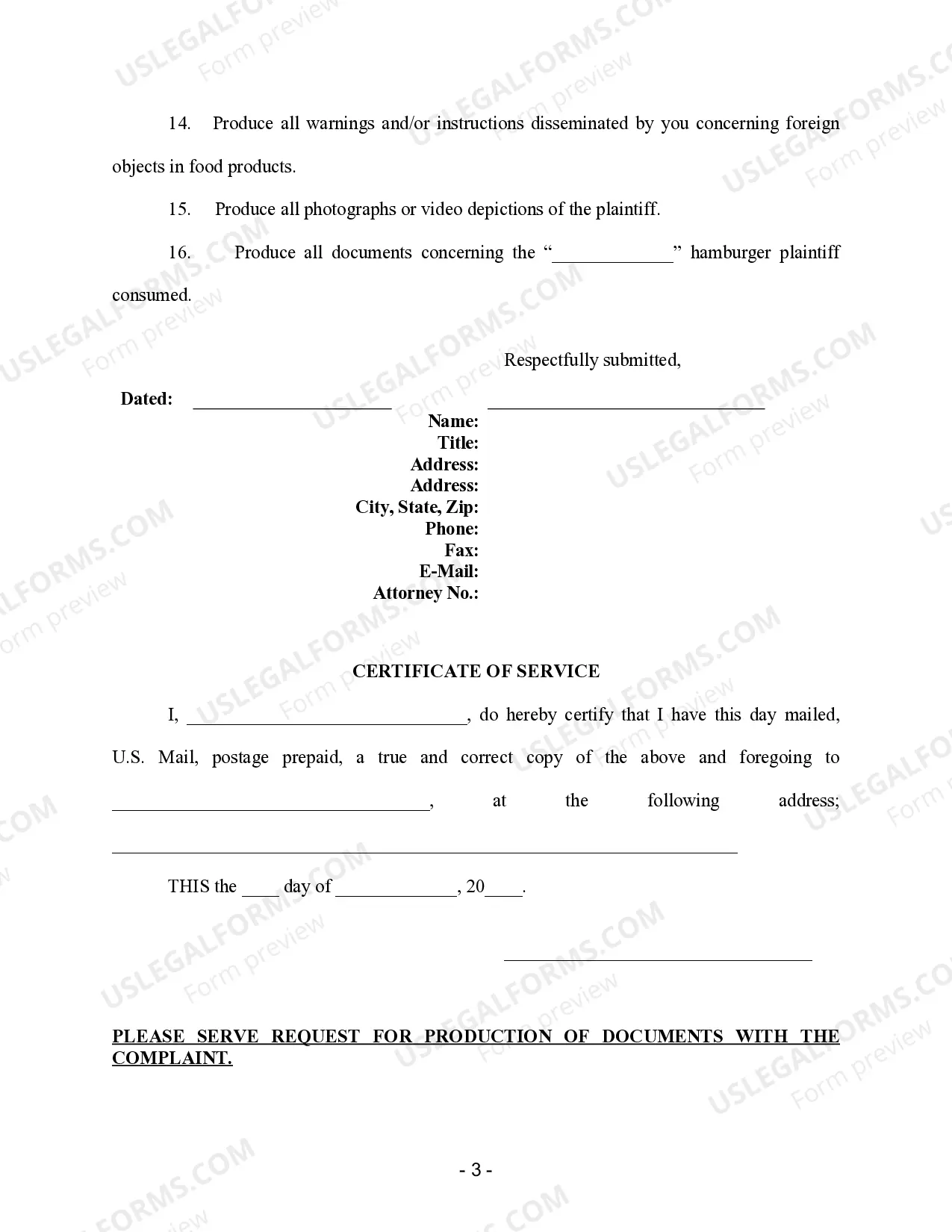 Preview Request for Production of Documents to Corporate Defendant - Personal Injury