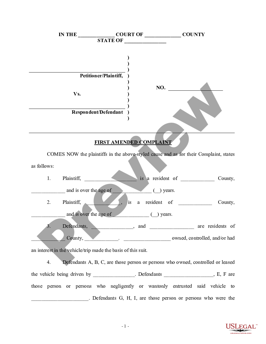 page 0 First Amended Complaint - Vehicle Accident preview