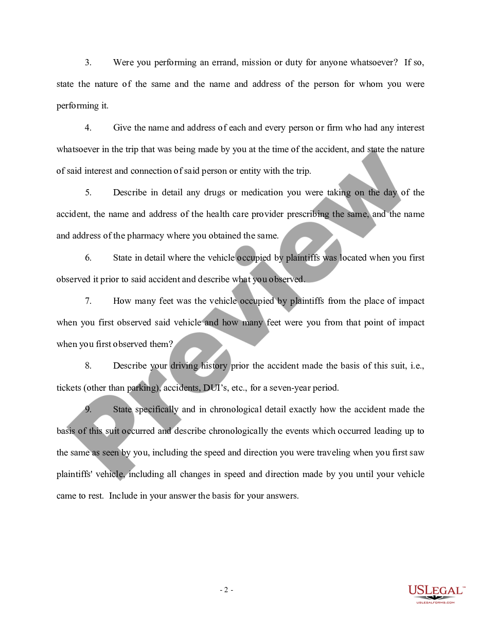 page 1 Interrogatories to Defendant - First Set - Personal Injury preview