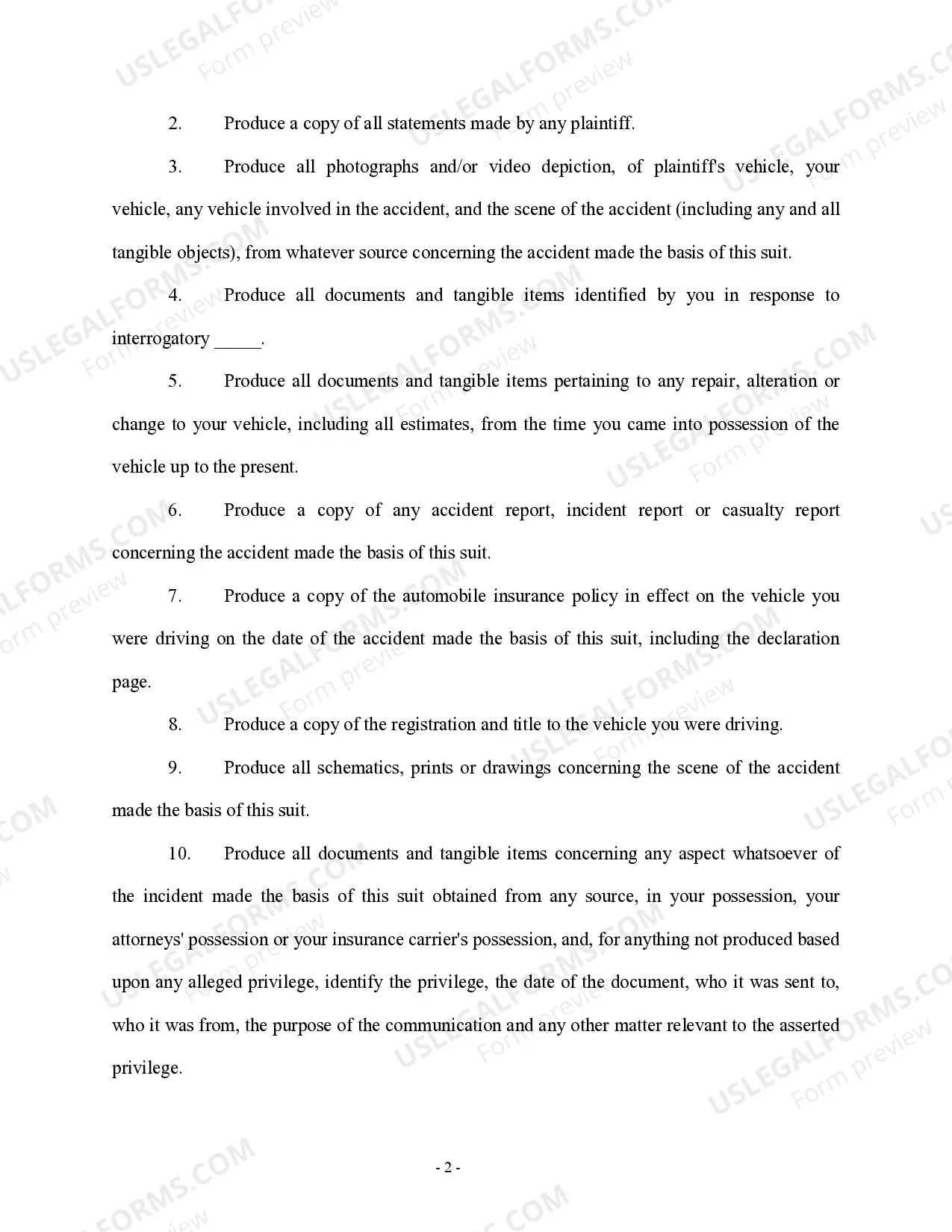 Preview Request for Production of Documents - Personal Injury