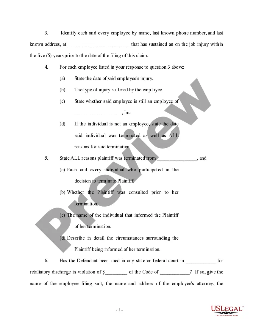 Get Interrogatories to Defendant - Worker's Compensation - Wrongful Termination Preview Interrogatories to Defendant - Worker's Compensation - Wrongful Termination
