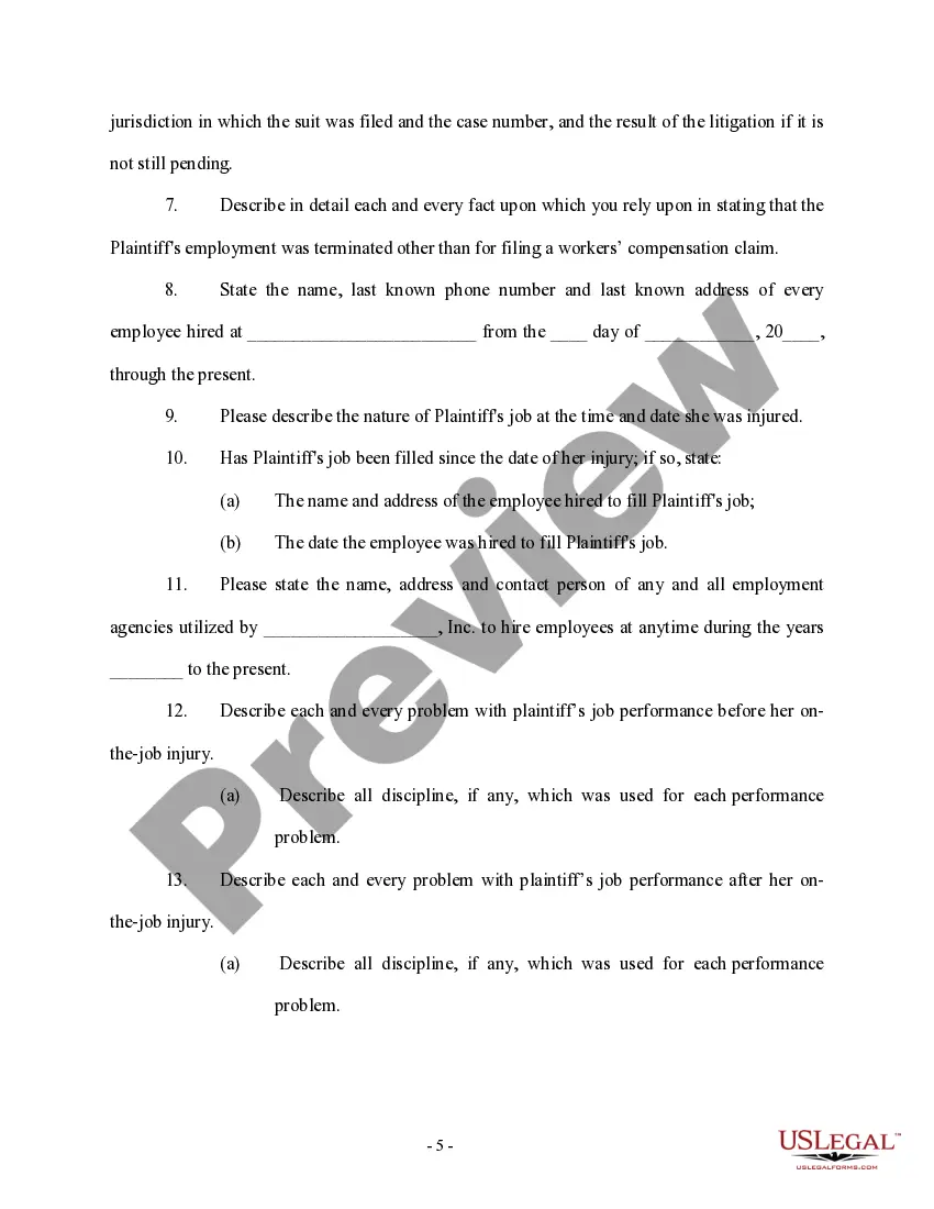 Get Interrogatories to Defendant - Worker's Compensation - Wrongful Termination Preview Interrogatories to Defendant - Worker's Compensation - Wrongful Termination