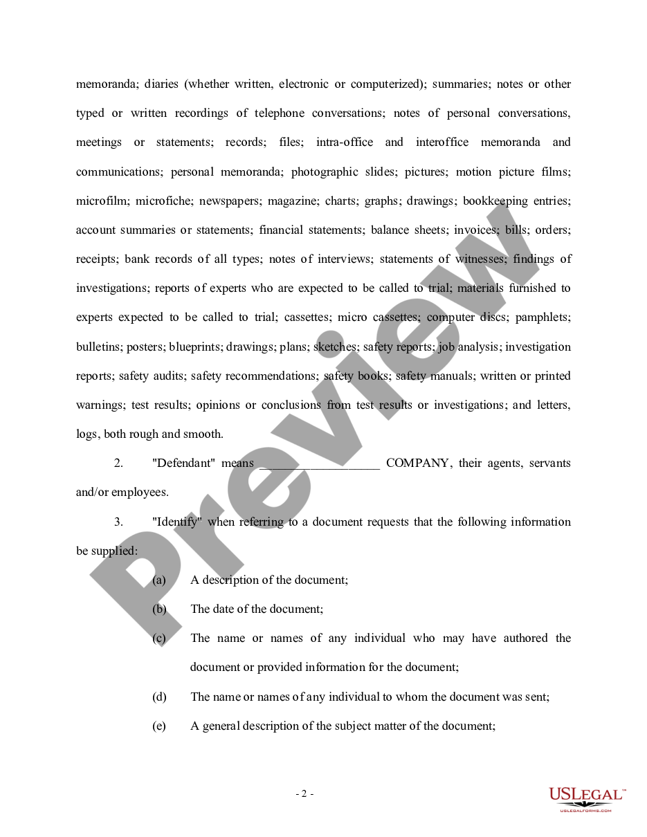 page 1 Request for Production of Documents - Worker's Compensation - Wrongful Termination preview