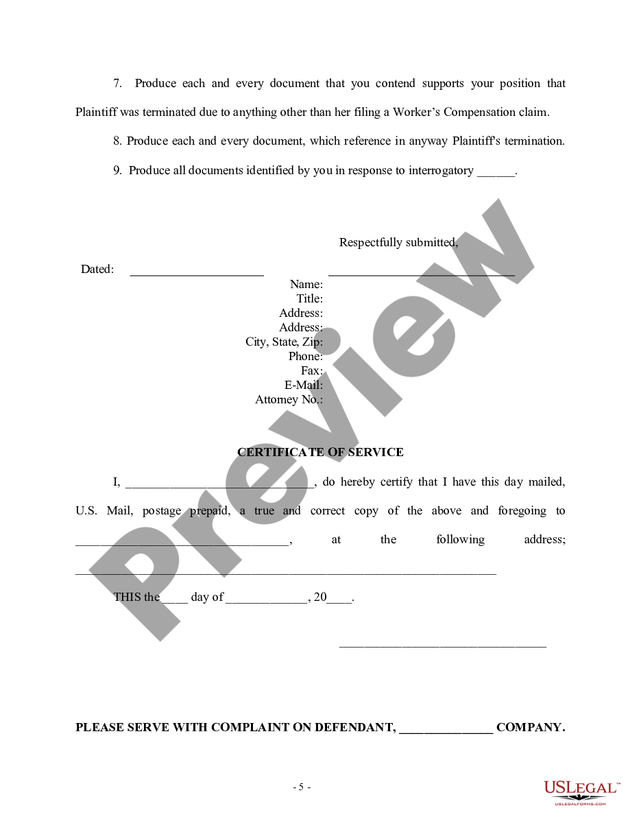 page 4 Request for Production of Documents - Worker's Compensation - Wrongful Termination preview
