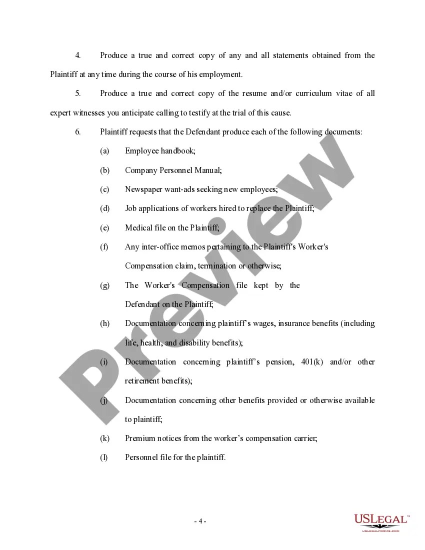 Get Request for Production of Documents - Worker's Compensation - Wrongful Termination Preview Request for Production of Documents - Worker's Compensation - Wrongful Termination