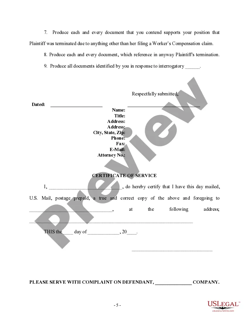 Get Request for Production of Documents - Worker's Compensation - Wrongful Termination Preview Request for Production of Documents - Worker's Compensation - Wrongful Termination