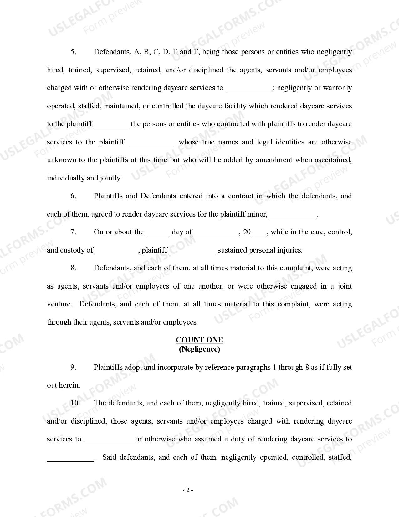Preview Complaint regarding Injury to Child at Day Care