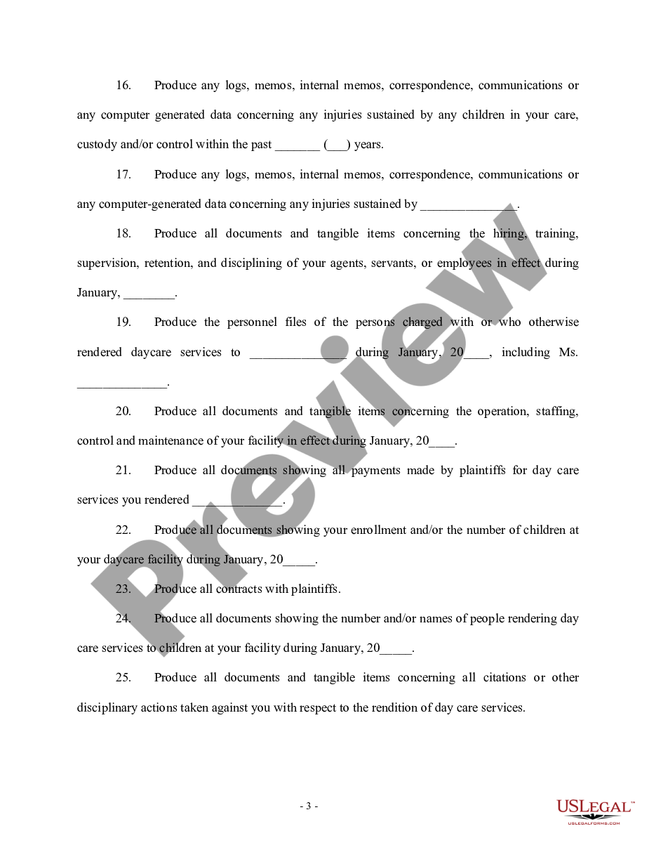 page 2 Request for Production of Documents - Injury to Child at Day Care preview